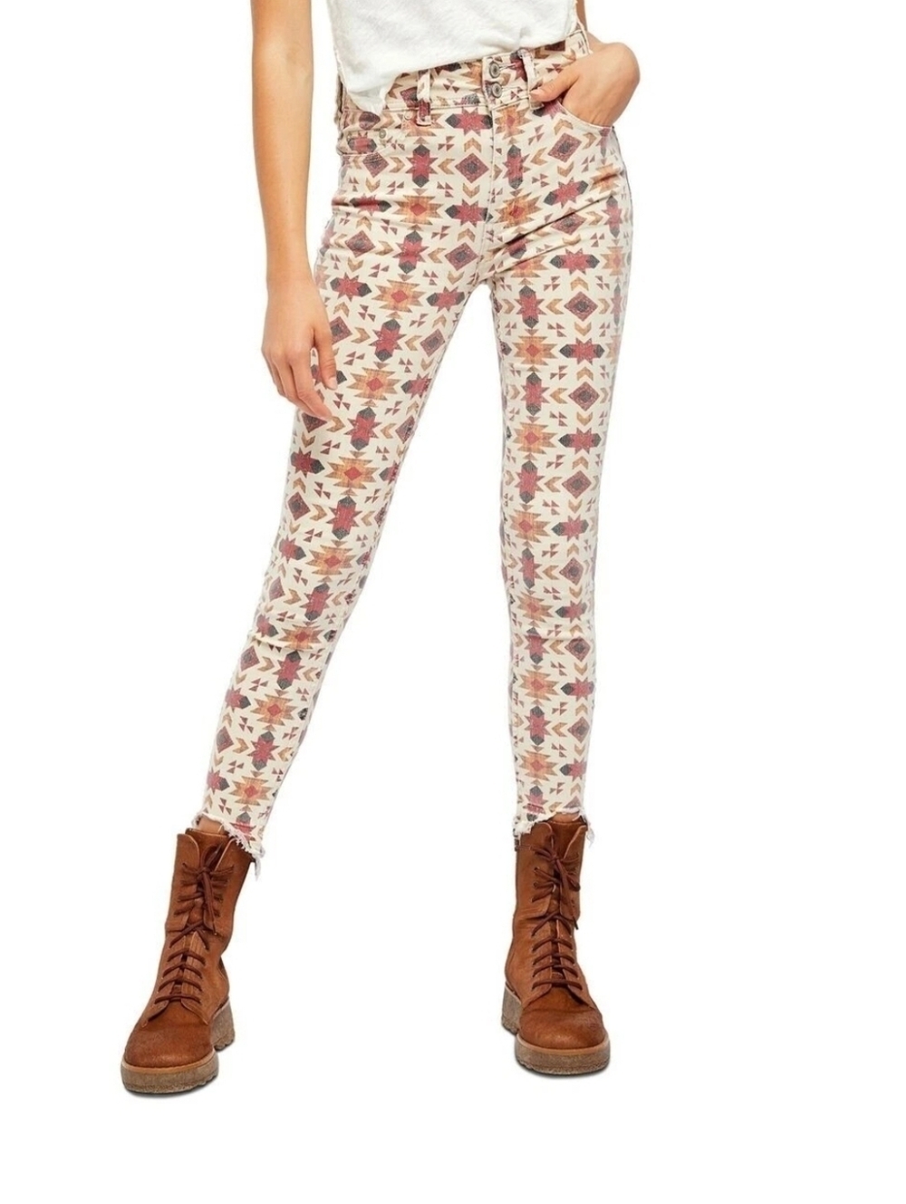 We the Free | Wild Child Southwest Aztec Jagged Hem High Waist Skinny Jeans 24